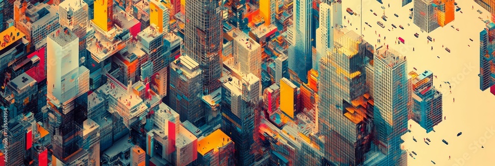 Fototapeta premium Abstract colorful city skyline aerial view