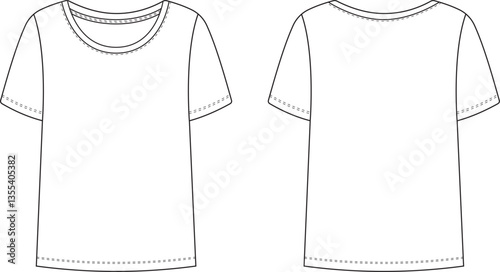 White Short Sleeve T-Shirt Flat Sketch | Fashion Technical Drawing