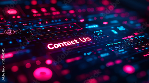 Futuristic Contact Us Interface Neon Glow Digital Technology Modern Website Screen Pink Blue User Interface Design Webpage Graphic