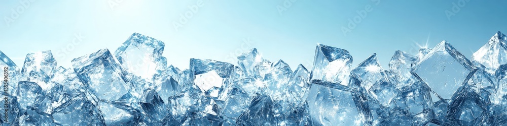 Obraz premium Stunning Ice Crystal Landscape Against Clear Blue Sky: Explore Pristine Geometric Patterns and Translucent Textures in Nature's Marvelous Frozen Wonderland