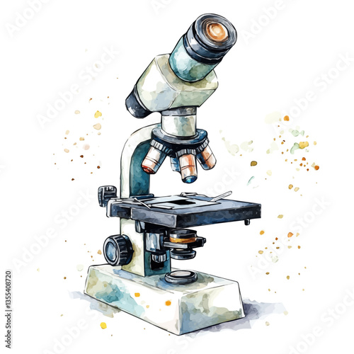 watercolor vector of Microscope, isolated on a white background.
