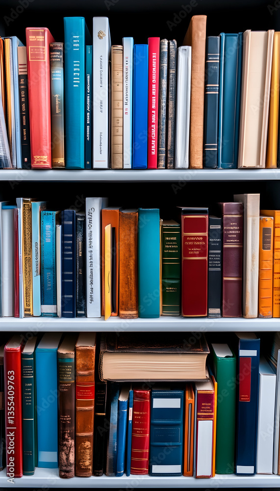 Fototapeta premium Colorful books on shelves, knowledge, library, education, background study