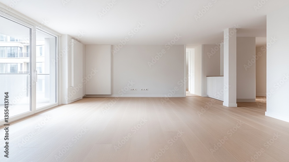 Obraz premium Empty, modern living space with large windows