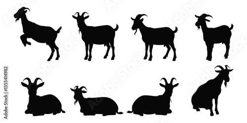 Goat silhouette vector illustration farm animal livestock mammal horned domestic caprine black and white graphic art design