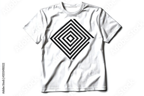 White t-shirt with a bold geometric pattern on a pure white background