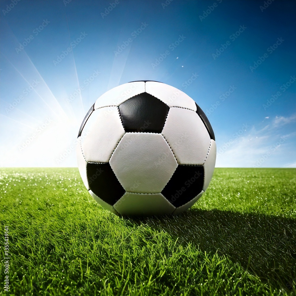 Naklejka premium soccer ball on green grass