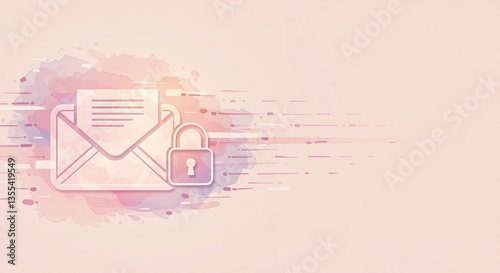 Email icon secured with a padlock against a soft pastel background conveying trust and safety in digital communication