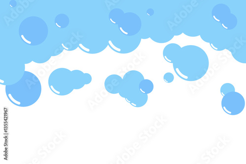 Cartoon soap foam bubbles suds framing shower gel, shampoo, shaving, mousse. Vector illustration