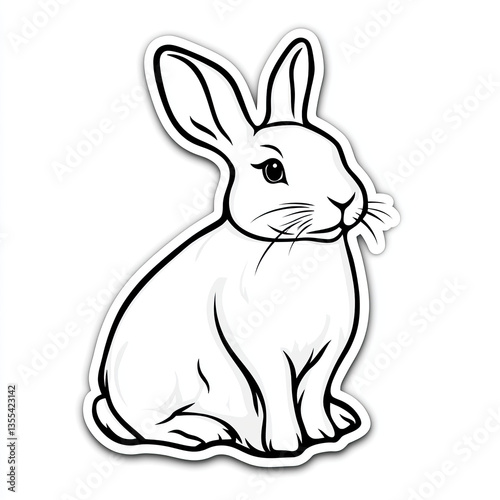 Stylized illustration of a white rabbit with black outlines and details, sitting upright, a classic and cute depiction of the animal.