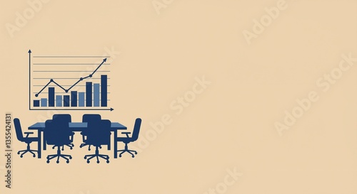conference table with chairs and a graph illustration representing growth and productivity on a simple background