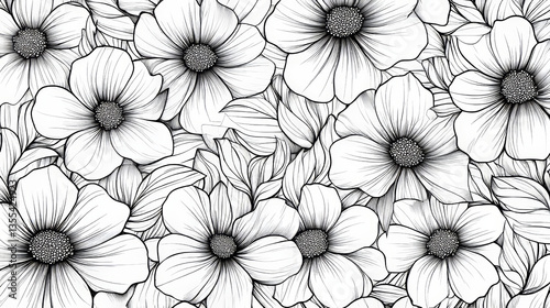 Nature flowers vector hand drawn foliage seamless pattern flat style greeting holidays card illustration beautiful bouquet background.