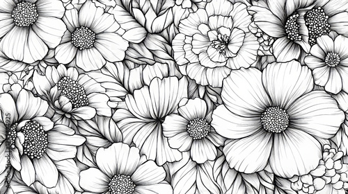 Wallpaper Mural Nature flowers vector hand drawn foliage seamless pattern flat style greeting holidays card illustration beautiful bouquet background. Torontodigital.ca