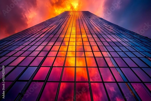 Modern Skyscraper Reflecting Colorful Sunset Hues