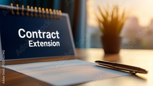 A close-up view of a calendar indicating 'Contract Extension' alongside a pen and blank paper, evoking a professional mood.
