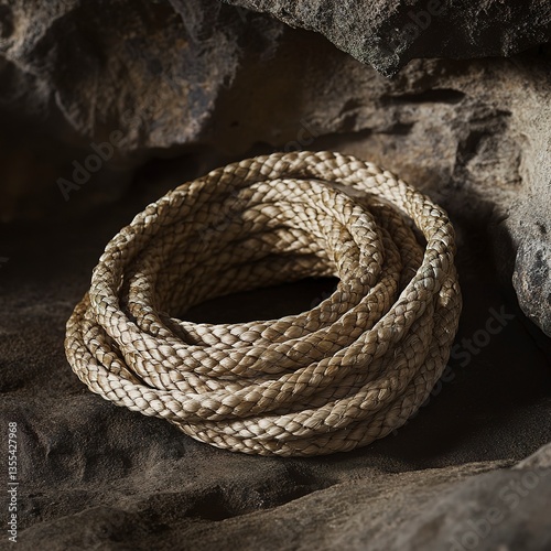 Wallpaper Mural Close-up view of tightly coiled natural fiber rope on smooth ceramic surface Torontodigital.ca