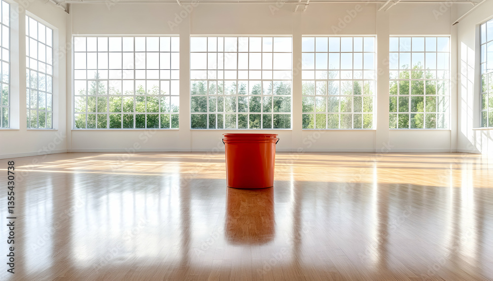 Fototapeta premium Empty Studio with Red Bucket