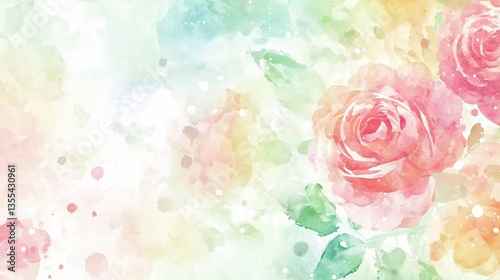 Fototapeta Naklejka Na Ścianę i Meble -  Soft watercolor painting of blooming roses with a dreamy impressionistic feel
