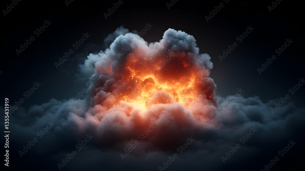Fiery Explosion with Dark Smoke Clouds Fiery Explosion with Dark Smoke Clouds