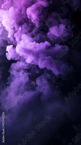 Mysterious Purple Smoke Clouds on Dark Background, Abstract Misty Texture