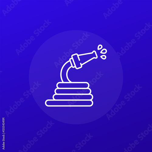 fire hose icon with water sprinkler, line vector