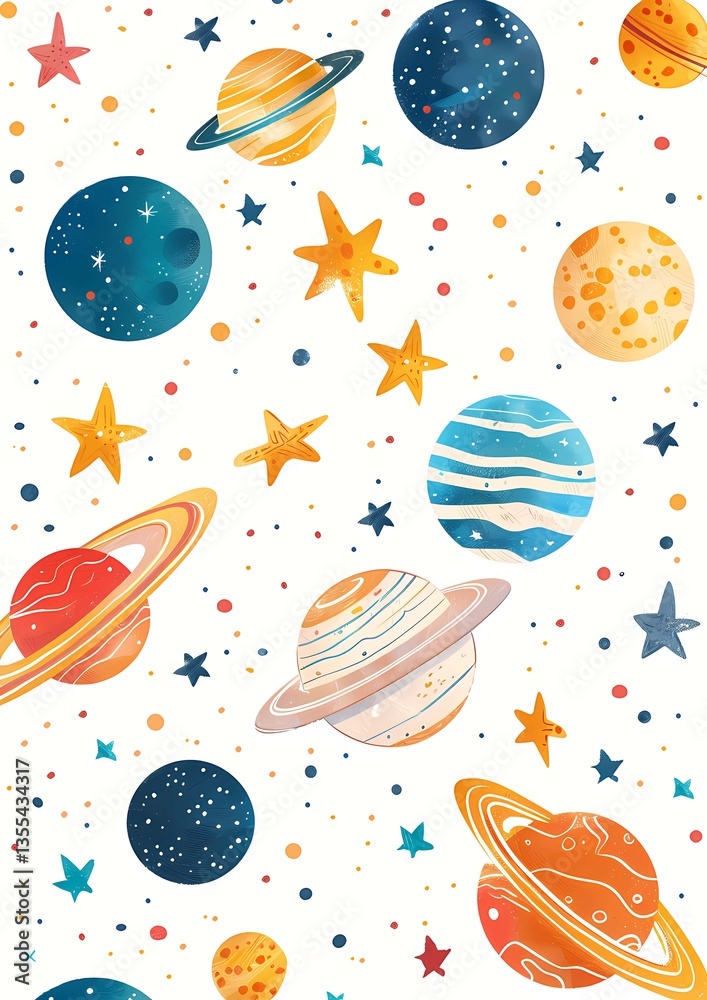illustration depicting a vibrant array of planets and stars floating in the expanse of space, perfect for invoking a sense of wonder and exploration. illustration depicting a vibrant array of planets and stars floating in the expanse of space, perfect for invoking a sense of wonder and exploration.