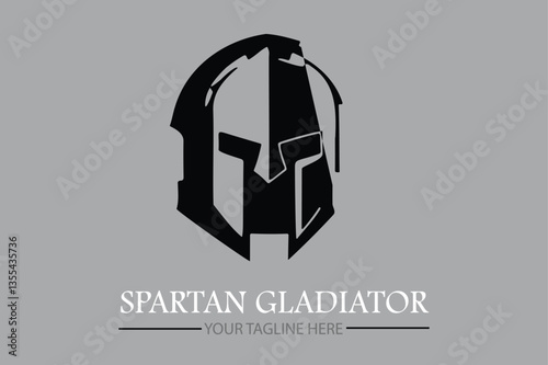 helmet and shield of the Spartan warrior symbol, emblem. Spartan helmet logo, vector illustration of spartan helm and shield, Greek gladiator armor flat vector icon