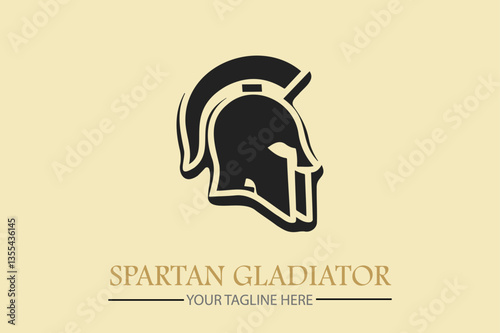 helmet and shield of the Spartan warrior symbol, emblem. Spartan helmet logo, vector illustration of spartan helm and shield, Greek gladiator armor flat vector icon