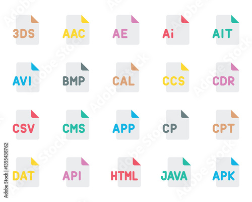 Flat color icons set for Programming files