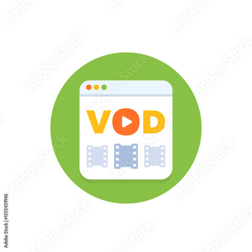 VOD, video on demand icon, flat vector design