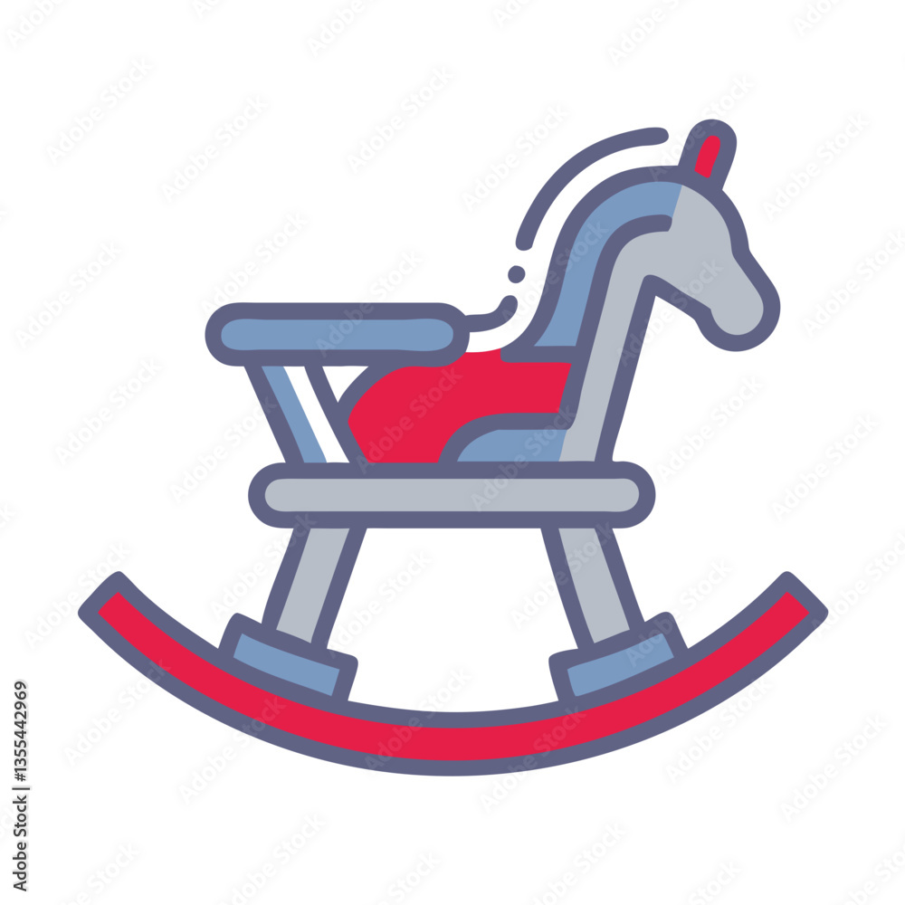 Rocking horse icon in flat style with red and gray colors Rocking horse icon in flat style with red and gray colors