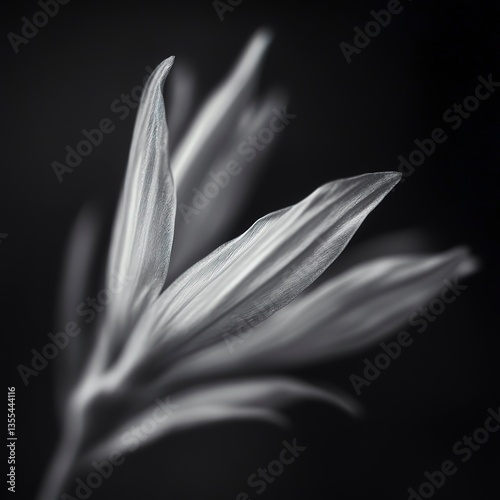 Daisy in black-and-white macro shot under studio lighting, sharp contrasts, and an elegant, minimalist composition.