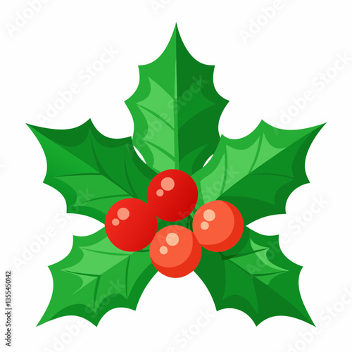 Holly leaves with berries on a white background