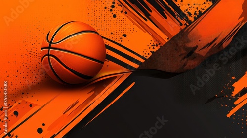 Basketball on Dynamic Orange  Black Grunge Background.