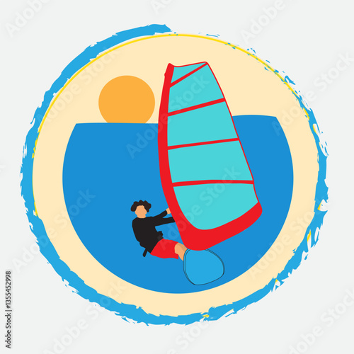 windsurfer water sports cartoon illustration