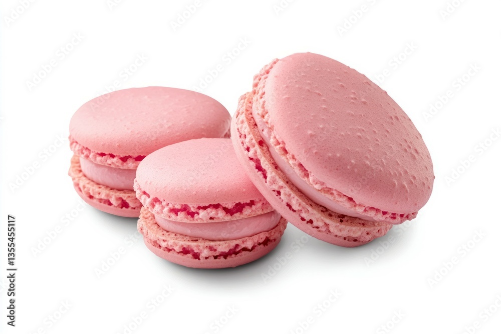 Few pink macarons on solid white background. AI image Few pink macarons on solid white background. AI image