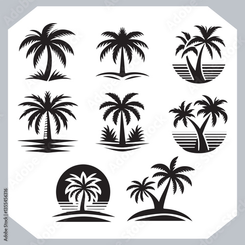 Professional Palm Trees Silhouette and Coconut Tree Vector Logos Black Simple Designs