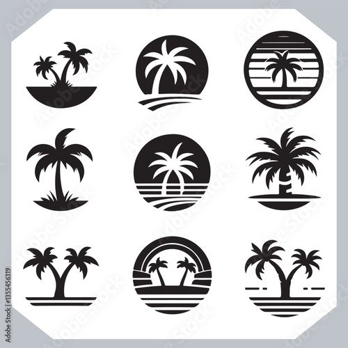 Obraz na płótnie Professional Palm Trees Silhouette and Coconut Tree Vector Logos Black Simple Designs w salonie