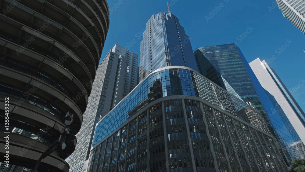 Fototapeta premium Skyscrapers soar in urban cityscape