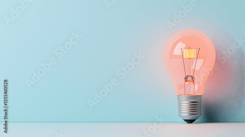 Glowing Orange Lightbulb on Blue Background