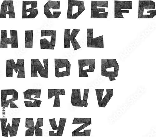 Engraved on stone font, alphabet letters vector illustration