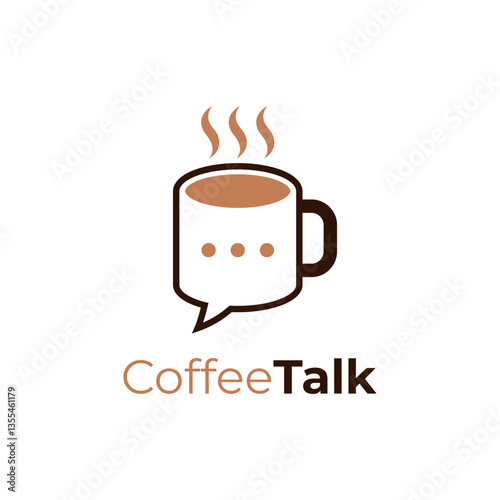 Coffee talk logo design template. Coffee chat talk bubble cup logo. Tea, milk chat talk logo design. Suitable for Cafe Social Message Vector Icon Illustration.