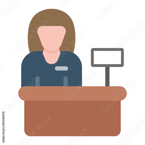 Colorful Flat Female Hotel Receptionist Icon