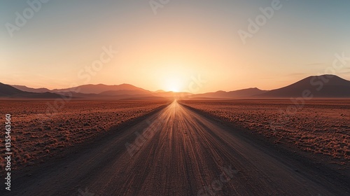 High-speed motorcycle adventure on an open desert road at sunset captured in gigapixel detail