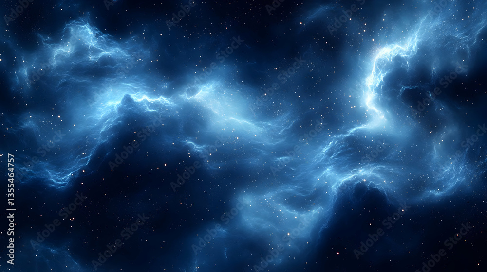 Fototapeta premium Abstract Deep Space Nebula With Glowing Blue Clouds