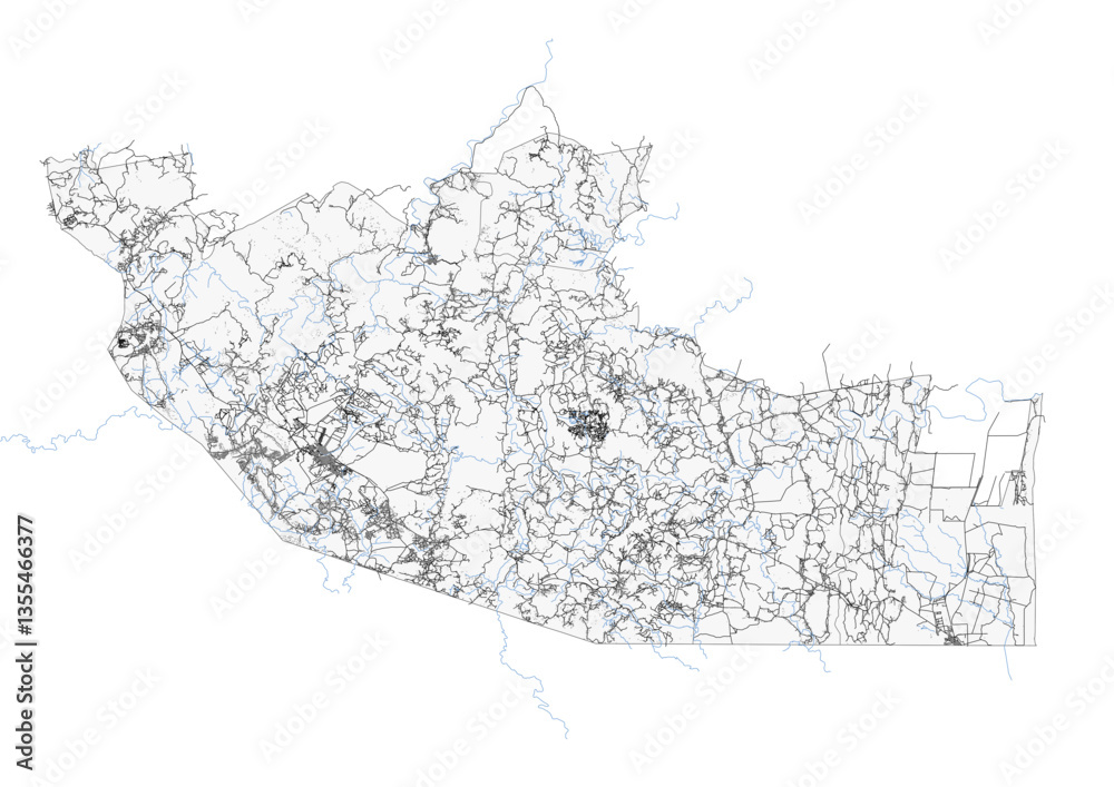 Obraz premium Shiselweni, Eswatini: Vector Highway & Building Map in Black and White