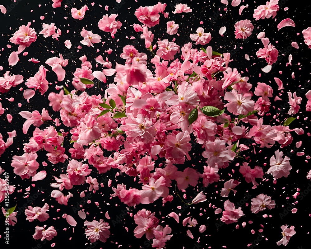 Obraz premium Pink Flowers Exploding Black Background.
