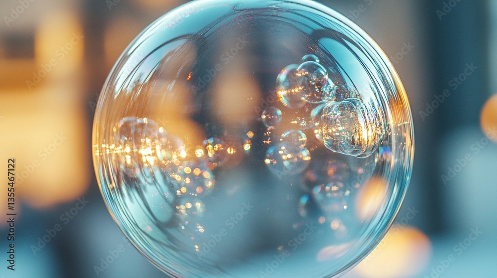 custom made wallpaper toronto digitalLarge soap bubble with smaller bubbles inside reflecting warm light.