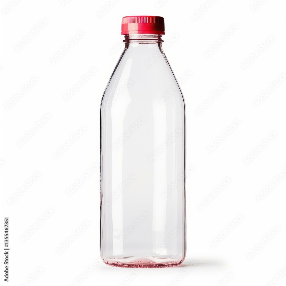 Create a sleek, modern di cut image of a clear plastic bottle, showcased on a pure white backdrop, emphasizing its design. Create a sleek, modern di cut image of a clear plastic bottle, showcased on a pure white backdrop, emphasizing its design.