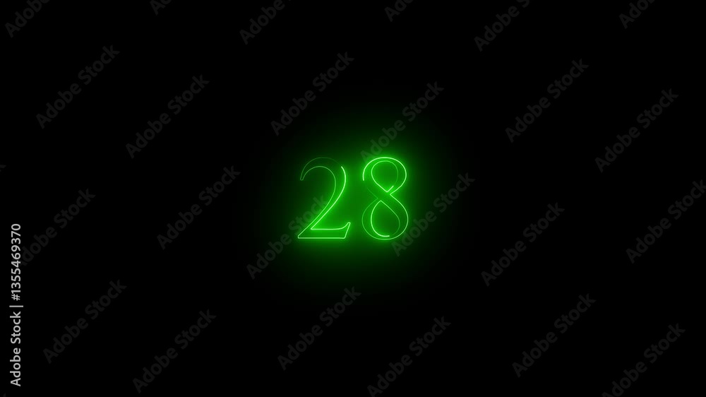 glowing black background animation. neon text 28 number countdown icon 4k video concept. glowing black background animation. neon text 28 number countdown icon 4k video concept.