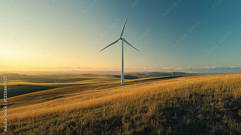 Obraz premium A Wind Turbine Stands Proudly Against a Beautiful Blue Sky
